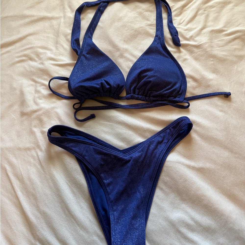 Hollister Navy Sparkle Triangle Bikini Set